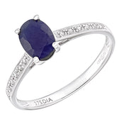 1.12ct Round Sapphire and Diamond Ring with sidestones in UK Hallmarked 9ct White Gold